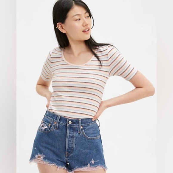 Levi’s Ariadne Stripe Peach Blush Venice T-Shirt Medium - Picture 1 of 7